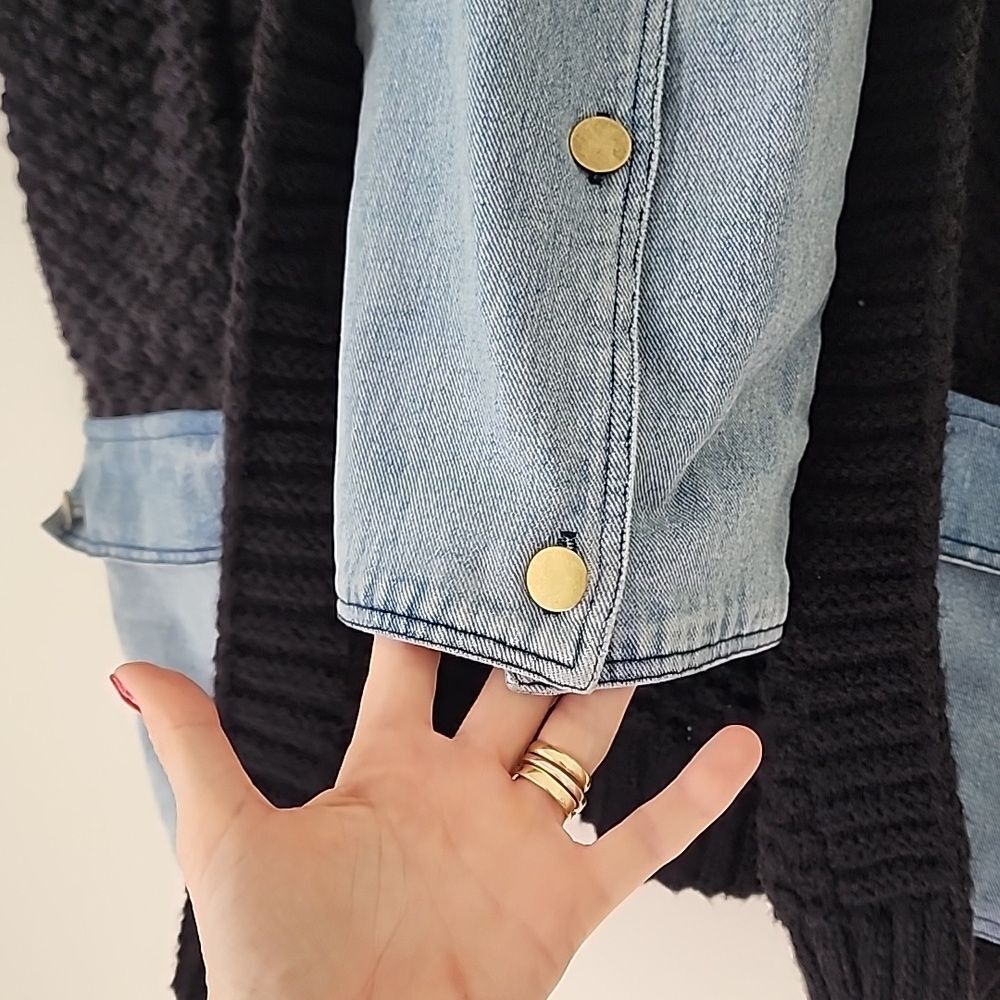 Davi & Dani Denim Collar Black Chuncky Knit  Button Front Cardigan Oversized S - Picture 11 of 14